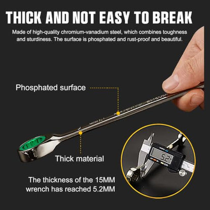 GRENPRO 22 Pack Ratcheting Wrench Set, Combination Wrench Set Metric And Standard & SAE With Color Ring, 1/4" to 3/4" & 6-18mm, 22 Pack Open End Ratchet Wrenches With Roll Up Pouch