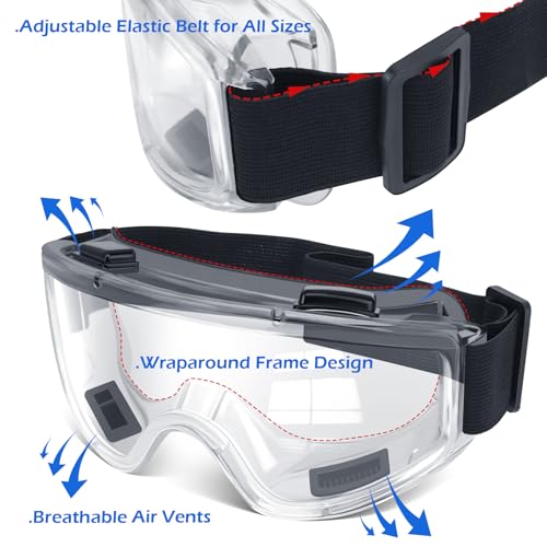 OXG Safety Goggles ANSI Z87.1 Glasses, Anti-Fog Protective Safety Glasses Lab Goggles Men Women Eye Protection Goggles - color: 12p-clear