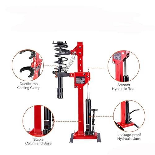 Professional Hydraulic Coil Spring Compressor for Car, SUV & Truck – Heavy Duty Foot Pedal Operated Strut & Shock Absorber Tool with Safety Lock, Durable Steel Construction, Red - color: Red
