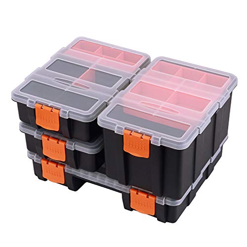 CASOMAN Hardware & Parts Organizers, 4 Piece Set Toolbox, Compartment Small Parts Organizer, Versatile and Durable Storage Tool Box - size: 4 Piece Set, Black/Orange