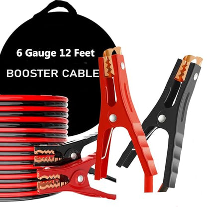 Car Jumper Cables 12Ft 6Ga Mushan Durable Battery Cable with Bag for SUVs & Trucks-Heavy Duty Booster Cable for Dead/Weak Battery Jumpstart & Roadside Emergencies(12Feet-6Gauge) - size: 6-Gauge (12 Feet)