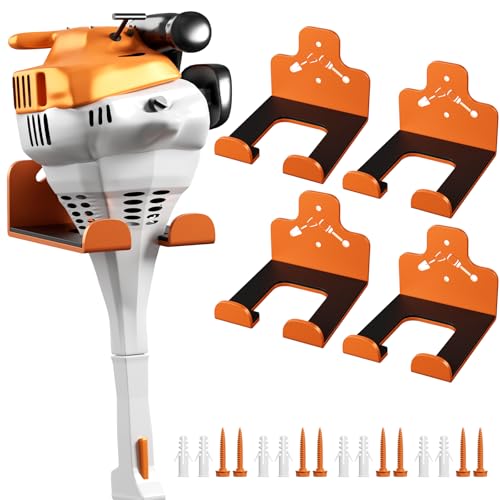 Garage Storage Trimmer Rack, Weed Whackers Holder Organizer Garden Power Tool Hanger Wall Mounted for Garage Trimmer, Hedge Trimmer, Grass Trimmer, Garden Tools,4 Packs(Orange) - color: Orange 4 Packs
