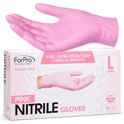 ForPro Disposable Nitrile Gloves, Chemical Resistant, Powder-Free, Latex-Free, Non-Sterile, Food Safe, 4 Mil - color: Pink, size: Large (Pack of 100)