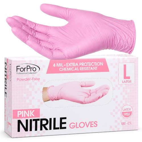 ForPro Disposable Nitrile Gloves, Chemical Resistant, Powder-Free, Latex-Free, Non-Sterile, Food Safe, 4 Mil - color: Pink, size: Large (Pack of 100)
