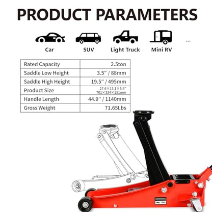 Floor Jack 2.5 Ton, Low Profile Floor Jack, Heavy Duty Steel Racing Jacks with Single Piston Quick Lift Pump, Hydraulic Car Jacks Lifting Range 3.3"-18.5" (2.5 Ton) - size: 2.5 Ton