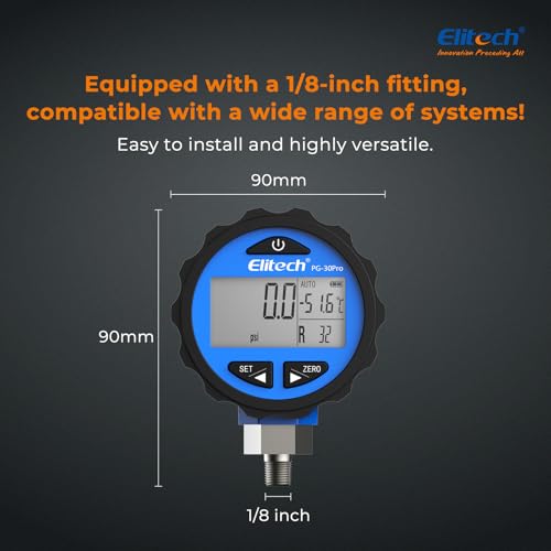 Elitech PG-30Pro Blue Refrigeration HVAC Digital Pressure Gauge -14.5-500 PSI 1/8'' NPT - size: -14.5-500 PSI, style: 1/8'' NPT