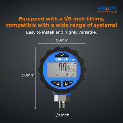 Elitech PG-30Pro Blue Refrigeration HVAC Digital Pressure Gauge -14.5-500 PSI 1/8'' NPT - size: -14.5-500 PSI, style: 1/8'' NPT
