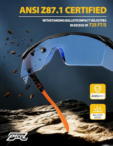Safety Glasses 4 Pack – Blue Lense ANSI Z87.1 Anti Fog, UV Protection, Impact Resistant Protective Eyewear All-Day Comfort Over-spec - color: Blue
