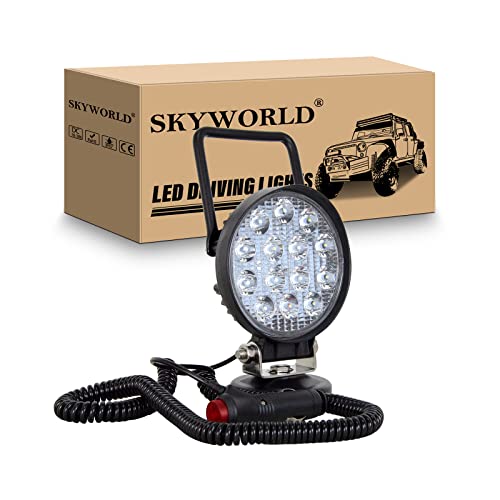 Magnetic Led Work Light 12V, SKYWORLD 1PCS 4 Inch 42W Round Spot Off Road Driving Fog Lamp, Portable Magnetic Base Holder for Car SUV Trailer Tractor Truck Engineering Maintenance Garage Camping - size: 4 Inch 42W Spot
