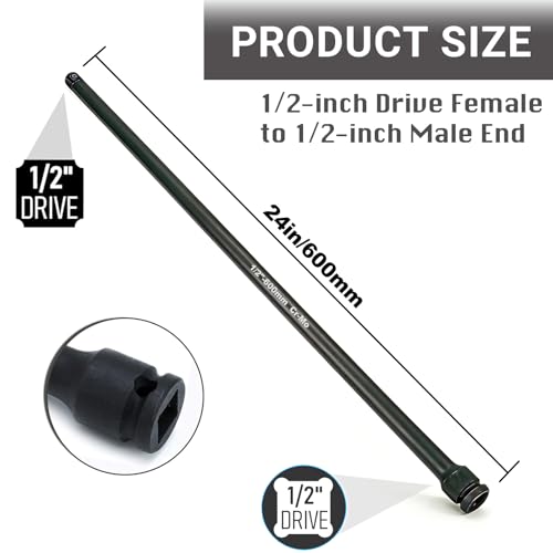 1/2 Inch Drive Extension,24-Inch Length 1/2" Impact Extension Bar,24" Long Socket Wrench Extender,Cr-Mo Steel - size: 24 Inch