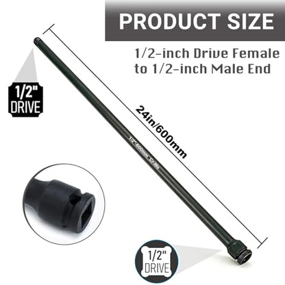 1/2 Inch Drive Extension,24-Inch Length 1/2" Impact Extension Bar,24" Long Socket Wrench Extender,Cr-Mo Steel - size: 24 Inch