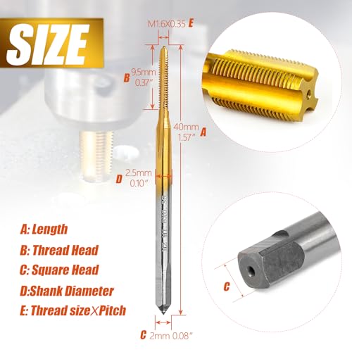 2Pcs M1.6 X 0.35 Metric Thread Tap,M1.6 X 0.35mm M2 HSS Right Hand Thread Milling Tap - size: M1.6x0.35 - 2Pcs