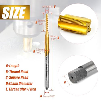 2Pcs M1.6 X 0.35 Metric Thread Tap,M1.6 X 0.35mm M2 HSS Right Hand Thread Milling Tap - size: M1.6x0.35 - 2Pcs