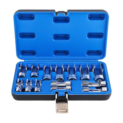 maXpeedingrods 3/8" 1/2" Drive Diesel Injector Fuel Line Socket Wrench Set, 8-22mm Metric Flare Nut Socket Set, 14 PCS 6-Point Strut Nut for Wired Temperature Sensor, Thermo Switch, Master Cylinders