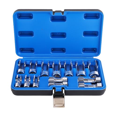 maXpeedingrods 3/8" 1/2" Drive Diesel Injector Fuel Line Socket Wrench Set, 8-22mm Metric Flare Nut Socket Set, 14 PCS 6-Point Strut Nut for Wired Temperature Sensor, Thermo Switch, Master Cylinders
