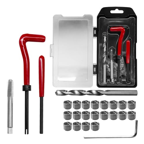 25PCS M6 x 1.0 Thread Repair Kit, Metric Helicoil Insert Set with HSS Drill Bit Tap and Break-Off Tool, Stainless Steel Rethreading Kit Compatible Hand Tool Set for Damaged Threads Auto Repair (M6) - size: M6