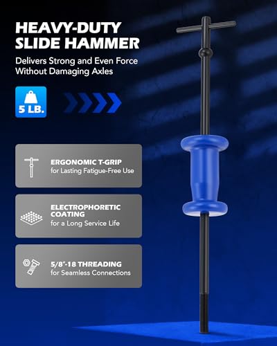 OMT 22pc Slide Hammer Puller Set, Axle Bearing Hub & Seal Remover Kit | Front and Rear Axle Shaft Hub Bearing Seal Remover Set with 1" to 2-7/8" ID Adapters 2-Jaw 3-Jaw Yokes