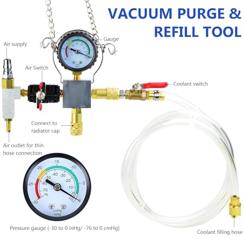 Radiator Pressure Tester Kit, Coolant Pressure Tester & Vacuum Refill Kit, 28Pcs Universal Cooling System Vacuum Fill Tool & Leak Tester for Car Truck SUV Motorcycle