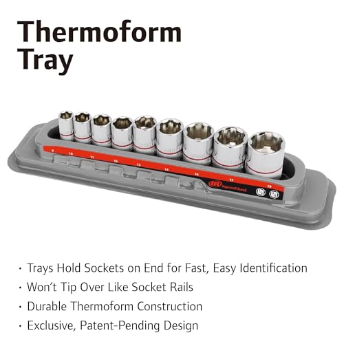Ingersoll Rand 9 Piece Tech Solutions Metric Non-Slip Socket Set, Sizes: 8-19mm, Patented Twist Design for Tighter Grip as Sockets Turn, with Thermoform Organizer Tray – 752039X - size: Non-Slip Socket Set, style: Metric