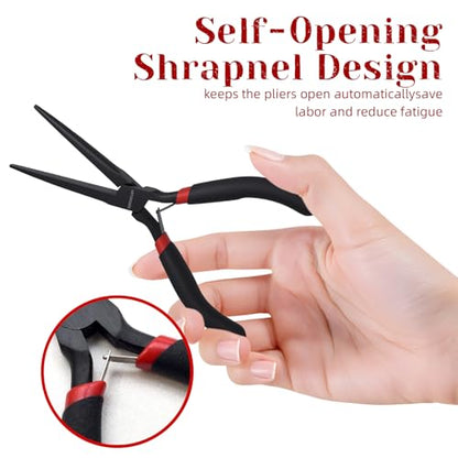 WISEUP 6" Mini Needle Nose Pliers Set，2-Piece Small Long Reach Bent Needle Nose Pliers for Jewelry DIY Craft，Repair & Wire Wrapping