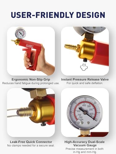 SMART JERRY Brake Bleeder Kit with Hand Vacuum Pump, 2026 Quality Upgraded | Power Steering Vacuum Bleeder, One Person Brake Fluid Pump for Brake Bleeding, Brake Bleed Pump with Pressure Gauge