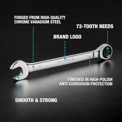 DURATECH 32-Piece Ratcheting Combination Wrench Set, 20 PCS Combo Wrench Set & 12P CS Stubby Wrench Set, SAE & Metric, CR-V Steel, with Rolling Pouch - size: 32-Piece