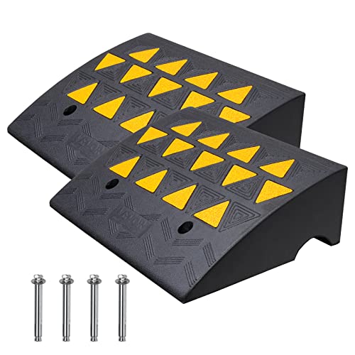 VEVOR Rubber Curb Ramp, 6" Rise Height 2 Pack, Heavy-Duty 33069 lbs/15 T Capacity Threshold Ramps, 19" L x 15" W Driveway Ramps with Stable Grid Structure for Cars, Wheelchairs, Bikes, Motorcycles - size: 6" H