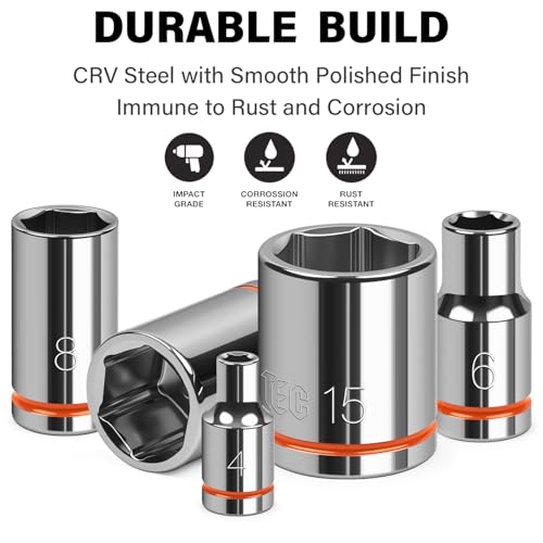 1/4" Drive Metric Master Socket Set, 14-Piece Shallow Hex Socket Set (4mm-15mm), Cover Most Commonly Sizes, 6 Point, Chrome Vanadium Steel with Molded Case - size: Shallow, style: 14pcs-metric