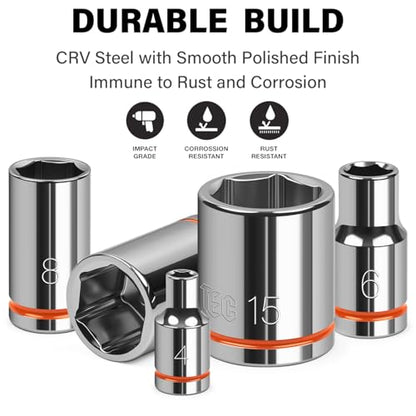 1/4" Drive Metric Master Socket Set, 14-Piece Shallow Hex Socket Set (4mm-15mm), Cover Most Commonly Sizes, 6 Point, Chrome Vanadium Steel with Molded Case - size: Shallow, style: 14pcs-metric