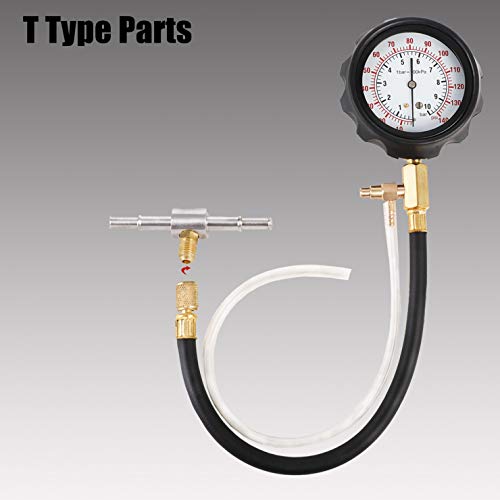 YSTOOL Fuel Pressure Tester Engine Injector Pump Test Gauge Kit 140PSI | Automotive Gasoline Gas Injection Manometer Tool Set with Inline Fitting Schrader Adapter for Auto Car Motorcycle Red Case