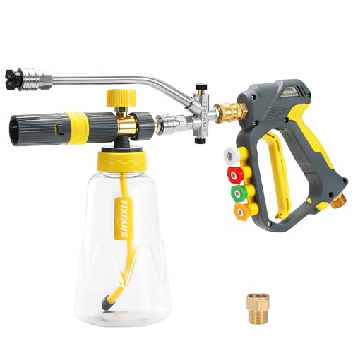 FIXFANS Foam Cannon Gun Dual Connector Accessory for Pressure Washer, Double Tip Attachment Soap Cannon with Power Washer Short Gun, Car Wash Foam Gun Kit, 1/4" Quick Connect, 5 Nozzle Tips - size: 1000ML