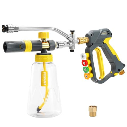 FIXFANS Foam Cannon Gun Dual Connector Accessory for Pressure Washer, Double Tip Attachment Soap Cannon with Power Washer Short Gun, Car Wash Foam Gun Kit, 1/4" Quick Connect, 5 Nozzle Tips - size: 1000ML