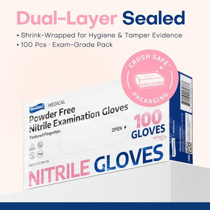 Supmedic Medical Nitrile Exam Gloves, 3.5 mil Powder-Free Food-Safe Disposable Glove for Cooking Cleaning Esthetician 100 Pcs - color: Large (Rose Quartz)