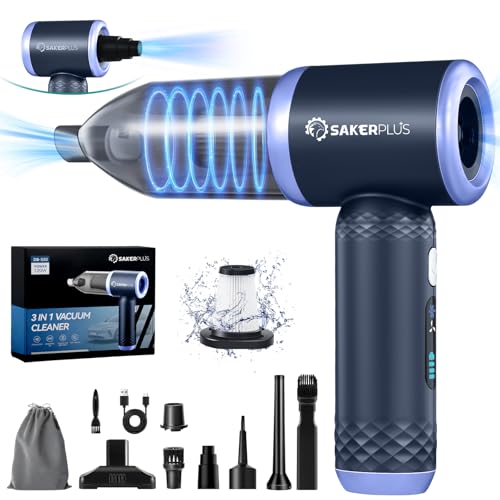 SakerPlus Car Vacuum Cleaner- 3 in 1 Cordless Handheld Vacuum Cleaner, 13000Pa High Power Car Vaccum Cleaner with Brushless Motor,Adjustable Cars Vaccum Portable Cordless for Cars,Desktop-DBS03 - color: Deep and Light Blue