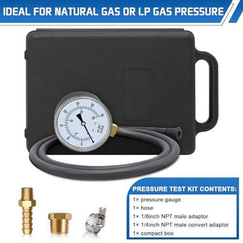 Boltigen Gas Pressure Tester Kit, 0-35" W.C Manometer for Natural Gas & Propane, HVAC Furnace Fireplace Gas or LP Valve Manifold Pressure Test Kit with 1/8" NPT, 1/4" NPT Barb Adapter and 40" Hose