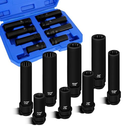 8PCS Spline Lug Nut Socket Set, 5, 6, 7, 12 Spline Locking Lug Nut Key, SAE & Metric Locking Lug Nut Removal Tool, for Easy Removing of Aftermarket & Factory Wheel Lug Nuts