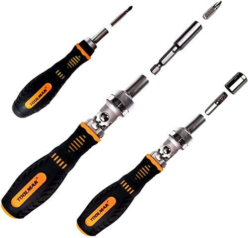 TOOLMAK 61pcs Ratcheting Screwdriver, Socket & Precision Bit Set | Cr-V Steel, Rotatable Handle, Storage Case Included, Ideal for Bike, Watch & Glasses Repair - style: 61pcs Ratchet Screwdriver