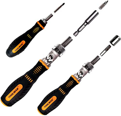 TOOLMAK 61pcs Ratcheting Screwdriver, Socket & Precision Bit Set | Cr-V Steel, Rotatable Handle, Storage Case Included, Ideal for Bike, Watch & Glasses Repair - style: 61pcs Ratchet Screwdriver