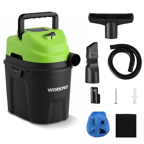 WORKPRO 1.5 Gallon Wet Dry Vacuum Cleaner, 2.5 Peak HP Portable Shop Vacuum with Powerful Suction, Lightweight Wet/Dry Vac for Car, Garage & Home Cleaning, Wall-Mount Storage