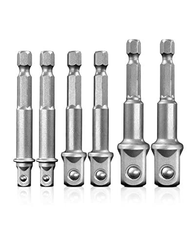 BOEN Impact Grade Socket Adapter Set, 6-PCS Drill Bit Adapter with Bit Holder, Sizes 1/4", 3/8", 1/2", 1/4-Inch SAE Hex Shank, Cr-V, for Cordless Drill & Screwdriver, Power Drill & Driver - size: 6PCS SAE