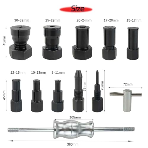 12pcs Blind Hole Collet Bearing Puller Set,8-32mm Inner Bearing Extractor with Slide Hammer Internal Bearing Extractor Puller Kit for Motorcycles, ATVs, and Scooters etc