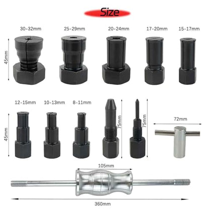 12pcs Blind Hole Collet Bearing Puller Set,8-32mm Inner Bearing Extractor with Slide Hammer Internal Bearing Extractor Puller Kit for Motorcycles, ATVs, and Scooters etc