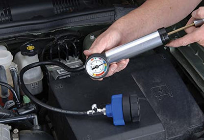 Mityvac MV4530 Automotive Cooling System Pressure Test Kit, Hand-Operated, Push-Button Valve, Self-Locking Quick-disconnects, Includes 4 Radiator/Coolant Bottle-Neck Adapters, Custom Molded Case