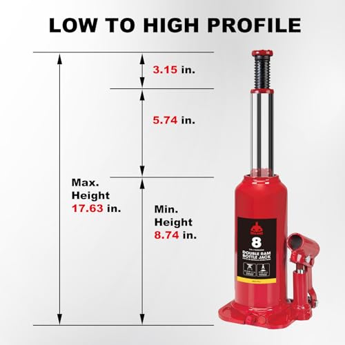 Jack Boss Bottle Jack 8 Ton (16,000 LBs) Hydraulic Car Jack, Fit for Auto Truck Repair and House Lift, AS90804X - size: 8T
