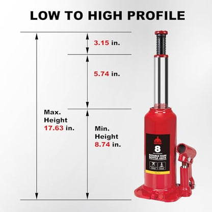 Jack Boss Bottle Jack 8 Ton (16,000 LBs) Hydraulic Car Jack, Fit for Auto Truck Repair and House Lift, AS90804X - size: 8T