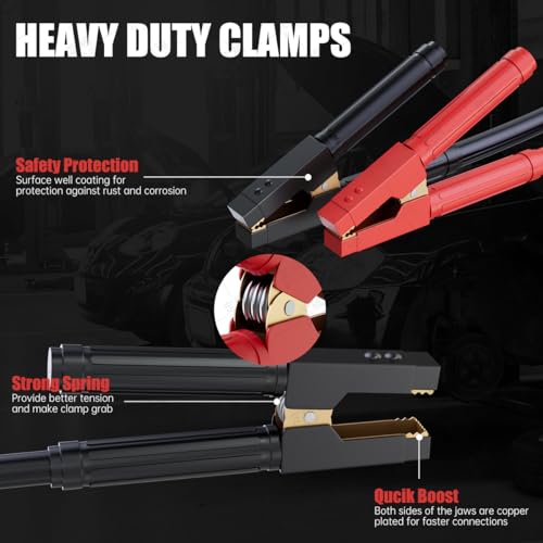 Heavy Duty Jumper Cables 1 Gauge 30FT 900A, Automotive Booster Cables for 12V/24V Car, SUV &Truck Battery with Professional Clamps and Carrying Bag, Suitable for gasoline and diesel engines - size: 1 Gauge 30FT