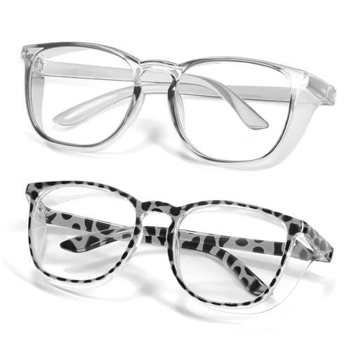 Safety Glasses Anti Fog Goggles Protective Eyewear Blue Light Blocking Anti Dust UV Protection Glasses For Men Women - color: Black Leopard+transparent Gray