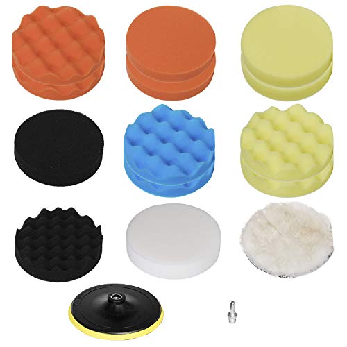 HIFROM 5"/125mm Polishing Buffing Pad Auto Car Drill Polisher Buffer Sponge Pads Set M14 Drill Adapter Replacement for Shank, Car Foam Drill Polishing Pad Kit (Set of 16) - size: 5-Inch