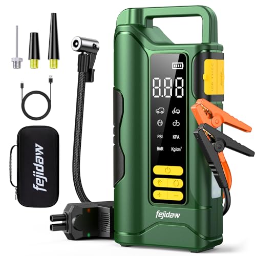Jump Starter with Air Compressor, 5000A Car Battery Jump Starter, 16000mAh Battery Jumper Starter Portable for 10L Gas/Diesel Engine with 160PSI Booster, LED Display & Light, Jumper Cables - size: Standard Style, 5000A+16000mAh+160PSI