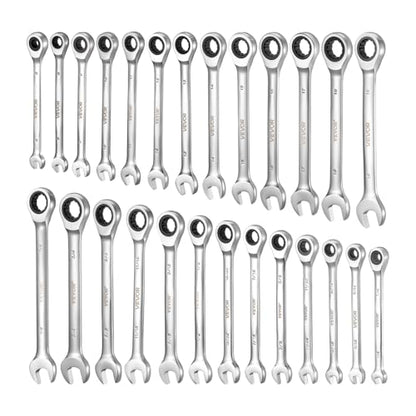 VEVOR Combination Wrench Set, 26-Piece SAE and Metric, 72 Teeth, Cr-V Steel Ratcheting Wrench Set, with Rack Organizer, Open End, Clear Size Labels, for General Household, Automotive Repairs, Silver - size: 26PCS (Metric&SAE), style: Regular